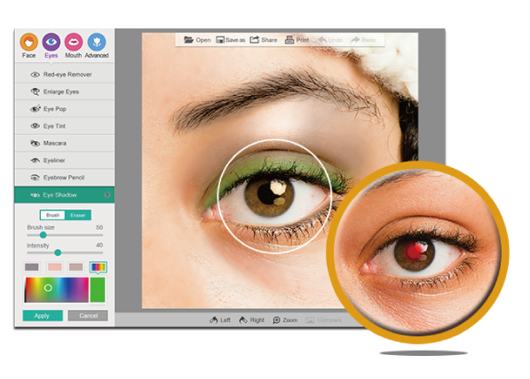 Before and after sample of red-eye removal